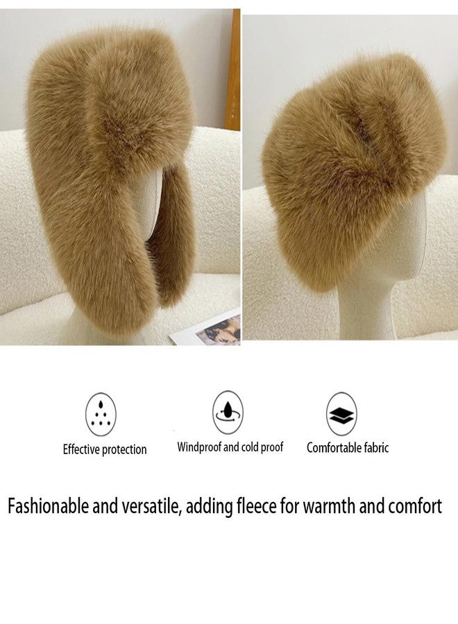BSYLOO Women's Fluffy Trapper Hat, Long Pile Faux Fur Ushanka hat with Buckle, Luxurious Mink-Style Winter Warm Hat Azure - Image 3